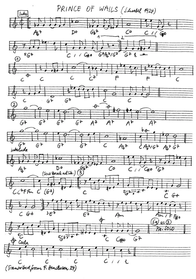 prince of wails free jazz leadsheet - Courtesy of the Jungle Jazz Band